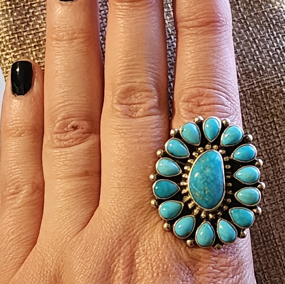 Native American Kingman And Sleeping Beauty Turquoise Adjustable Ring - Picture 5 of 9